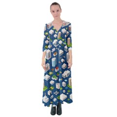 Isometric-seamless-pattern-megapolis Button Up Maxi Dress