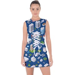 Isometric-seamless-pattern-megapolis Lace Up Front Bodycon Dress by Vaneshart