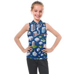 Isometric-seamless-pattern-megapolis Kids  Sleeveless Polo Tee