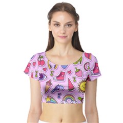 Fashion Patch Set Short Sleeve Crop Top by Vaneshart