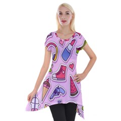 Fashion Patch Set Short Sleeve Side Drop Tunic by Vaneshart