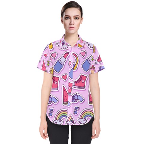 Fashion Patch Set Women s Short Sleeve Shirt by Vaneshart