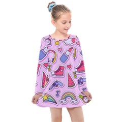 Fashion Patch Set Kids  Long Sleeve Dress