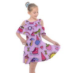 Fashion Patch Set Kids  Shoulder Cutout Chiffon Dress by Vaneshart