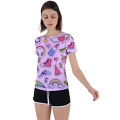 Fashion Patch Set Back Circle Cutout Sports Tee