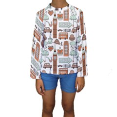 Seamless-pattern-with-london-elements-landmarks Kids  Long Sleeve Swimwear by Vaneshart