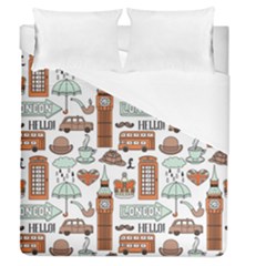 Seamless-pattern-with-london-elements-landmarks Duvet Cover (queen Size)