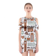 Seamless-pattern-with-london-elements-landmarks Shoulder Cutout One Piece Dress by Vaneshart