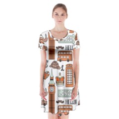 Seamless-pattern-with-london-elements-landmarks Short Sleeve V-neck Flare Dress by Vaneshart