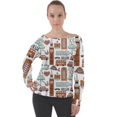 Seamless-pattern-with-london-elements-landmarks Off Shoulder Long Sleeve Velour Top