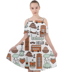 Seamless-pattern-with-london-elements-landmarks Cut Out Shoulders Chiffon Dress