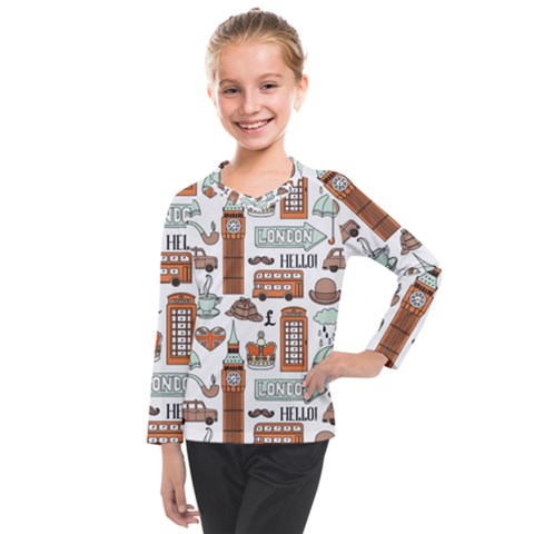 Seamless-pattern-with-london-elements-landmarks Kids  Long Mesh Tee by Vaneshart