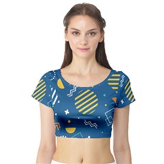 Flat-design-geometric-shapes-background Short Sleeve Crop Top by Vaneshart