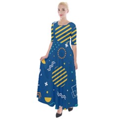 Flat-design-geometric-shapes-background Half Sleeves Maxi Dress by Vaneshart