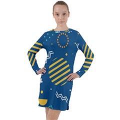 Flat-design-geometric-shapes-background Long Sleeve Hoodie Dress by Vaneshart