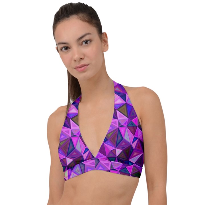 Triangular-shapes-background Halter Plunge Bikini Top