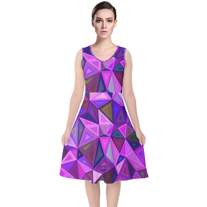 Triangular-shapes-background V-Neck Midi Sleeveless Dress 