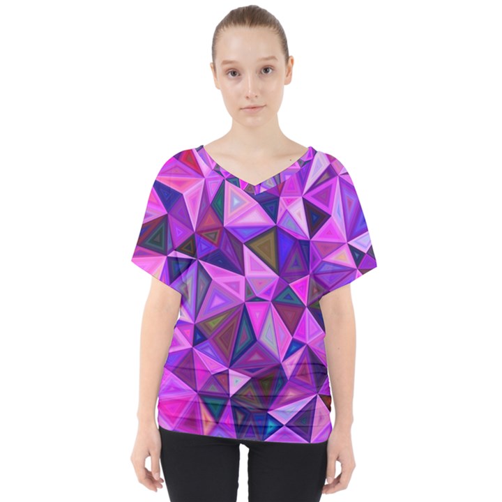 Triangular-shapes-background V-Neck Dolman Drape Top