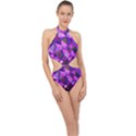 Triangular-shapes-background Halter Side Cut Swimsuit View1