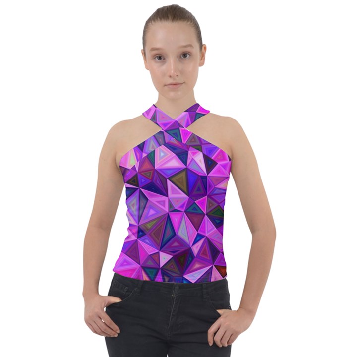 Triangular-shapes-background Cross Neck Velour Top