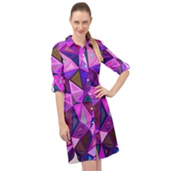 Triangular-shapes-background Long Sleeve Mini Shirt Dress by Vaneshart