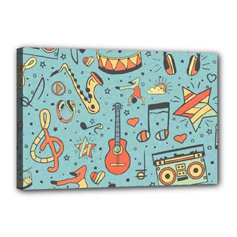 Seamless-pattern-musical-instruments-notes-headphones-player Canvas 18  X 12  (stretched) by Vaneshart