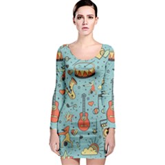 Seamless-pattern-musical-instruments-notes-headphones-player Long Sleeve Bodycon Dress by Vaneshart