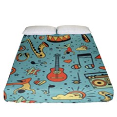 Seamless-pattern-musical-instruments-notes-headphones-player Fitted Sheet (california King Size)