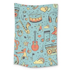 Seamless-pattern-musical-instruments-notes-headphones-player Large Tapestry by Vaneshart