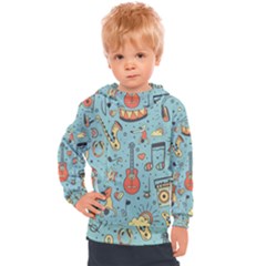 Seamless-pattern-musical-instruments-notes-headphones-player Kids  Hooded Pullover by Vaneshart