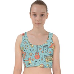 Seamless-pattern-musical-instruments-notes-headphones-player Velvet Racer Back Crop Top by Vaneshart