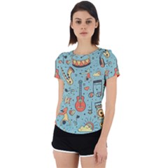 Seamless-pattern-musical-instruments-notes-headphones-player Back Cut Out Sport Tee