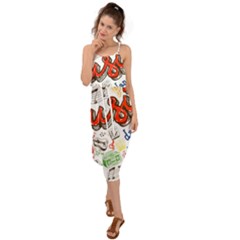 Music-color-elements Waist Tie Cover Up Chiffon Dress by Vaneshart