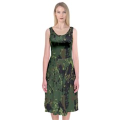 Military Background Grunge Midi Sleeveless Dress