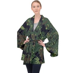 Military Background Grunge Long Sleeve Velvet Kimono 