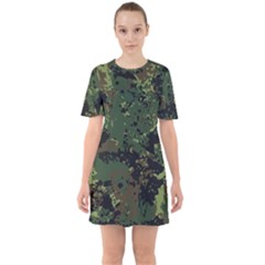 Military Background Grunge-style Sixties Short Sleeve Mini Dress by Vaneshart