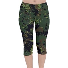 Military Background Grunge-style Velvet Capri Leggings  by Vaneshart