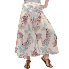 Pattern-with-hand-drawn-butterflies Satin Palazzo Pants by Vaneshart