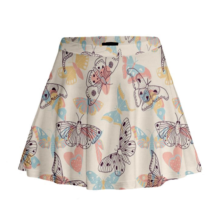 Pattern-with-hand-drawn-butterflies Mini Flare Skirt