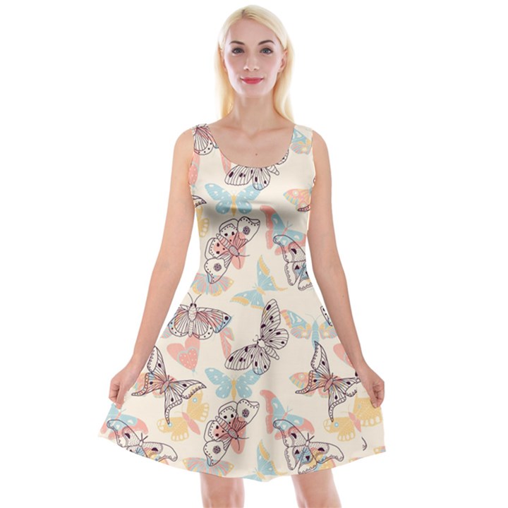 Pattern-with-hand-drawn-butterflies Reversible Velvet Sleeveless Dress