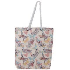 Pattern-with-hand-drawn-butterflies Full Print Rope Handle Tote (large) by Vaneshart