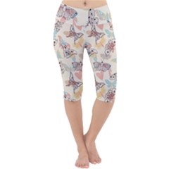 Pattern-with-hand-drawn-butterflies Lightweight Velour Cropped Yoga Leggings by Vaneshart