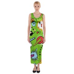 Modern-comics-background-pattern-with-bombs-lightening-jagged-clouds-speech-bubbles Fitted Maxi Dress