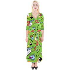 Modern-comics-background-pattern-with-bombs-lightening-jagged-clouds-speech-bubbles Quarter Sleeve Wrap Maxi Dress by Vaneshart