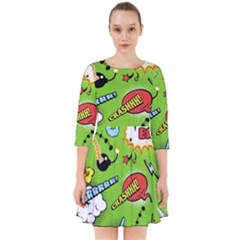 Modern-comics-background-pattern-with-bombs-lightening-jagged-clouds-speech-bubbles Smock Dress by Vaneshart