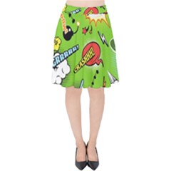 Modern-comics-background-pattern-with-bombs-lightening-jagged-clouds-speech-bubbles Velvet High Waist Skirt by Vaneshart