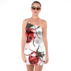 Ladybugs-pattern-texture-watercolor One Soulder Bodycon Dress by Vaneshart