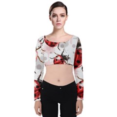 Ladybugs-pattern-texture-watercolor Velvet Long Sleeve Crop Top by Vaneshart