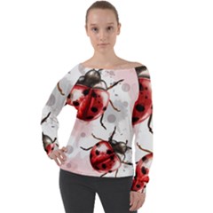 Ladybugs-pattern-texture-watercolor Off Shoulder Long Sleeve Velour Top