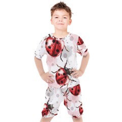 Ladybugs-pattern-texture-watercolor Kids  Tee And Shorts Set by Vaneshart